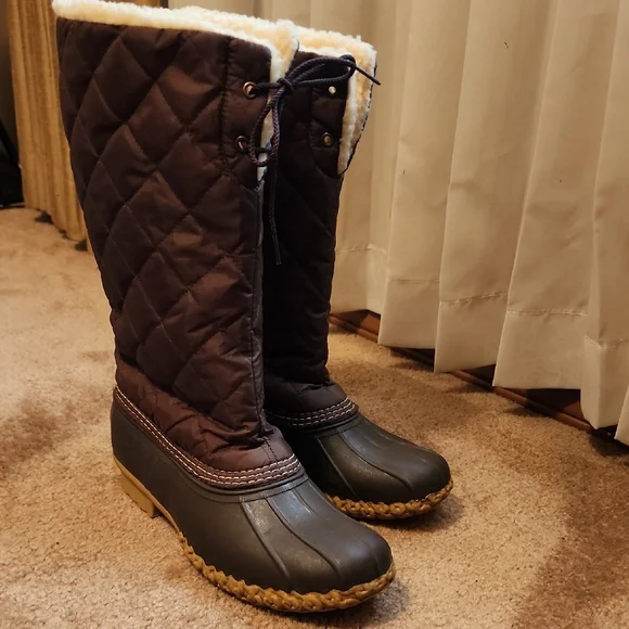 LL Bean Black Nylon Lace Up Fleece Lined Insulated Mid Calf Duck Boots Size 8 L.L.Bean Insulated Boots for Men for Sale - Shop New & Used  main image 4